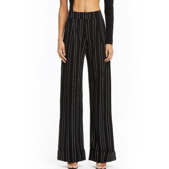 I.Am.Gia Pants Black White Mira Striped Wide Leg High Rise Zip Back Pock… - Picture 2 of 11